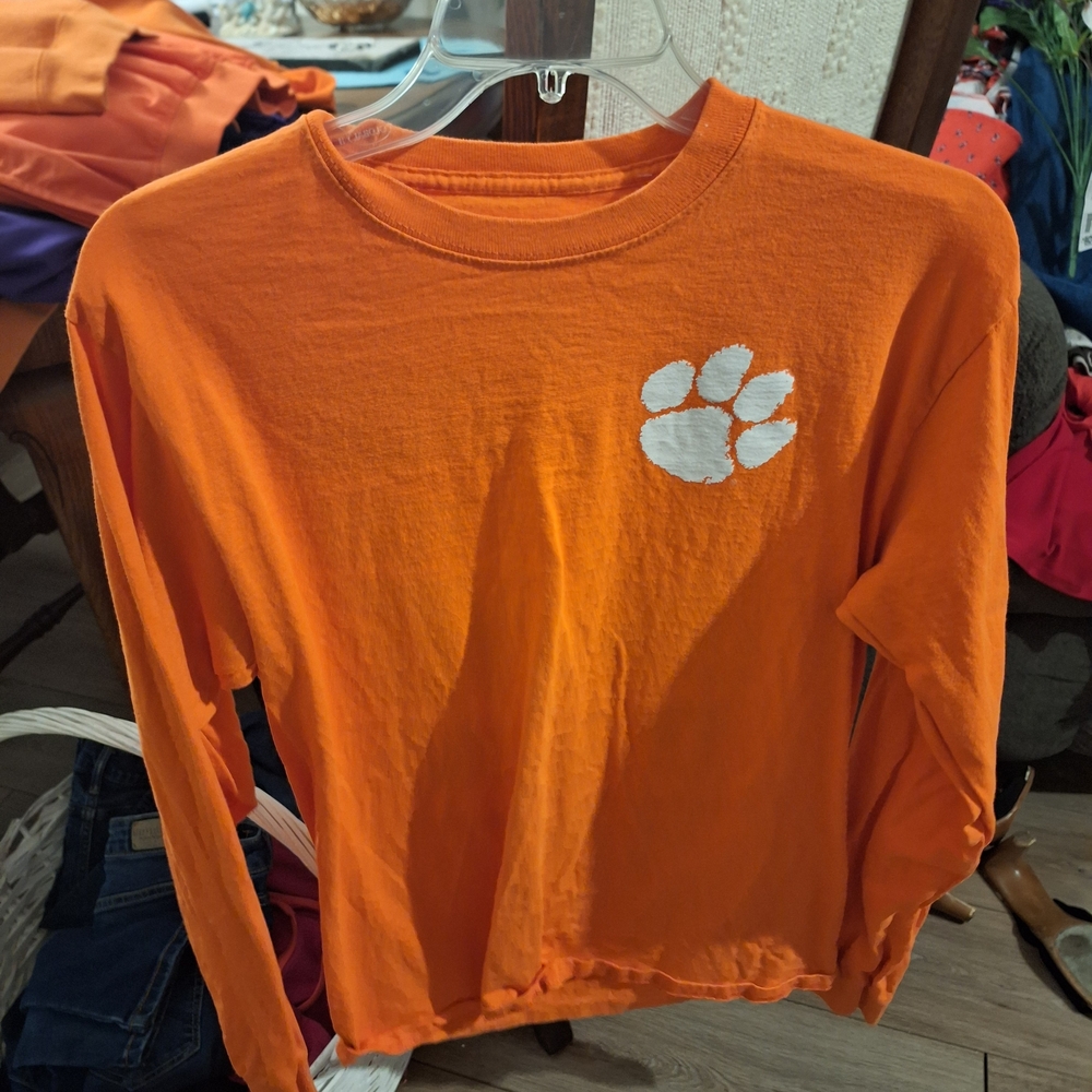 Orange Long Sleeve Kids Shirt with Paw Print #10